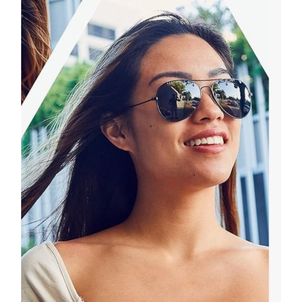 Featherlight Sunglasses Aviator Silver Frame Black Lens UV Protect Summer Beach
